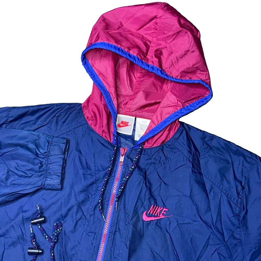 Vtg Nike Windbreaker Jacket Womens Medium Blue Pink Colorblock 90s White Tag
